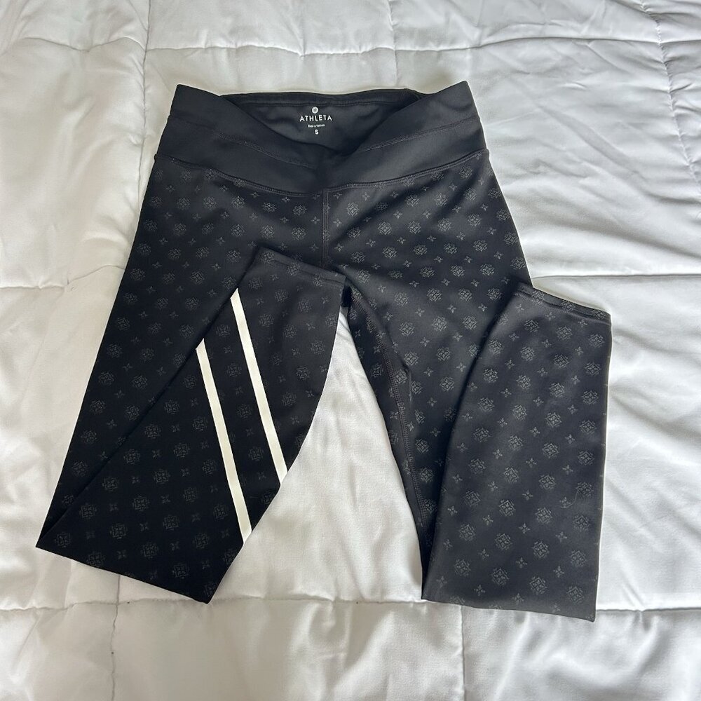 Athleta Leggings Pants Womens Small Black Gray Geometric Acitvewear Stretch Yoga